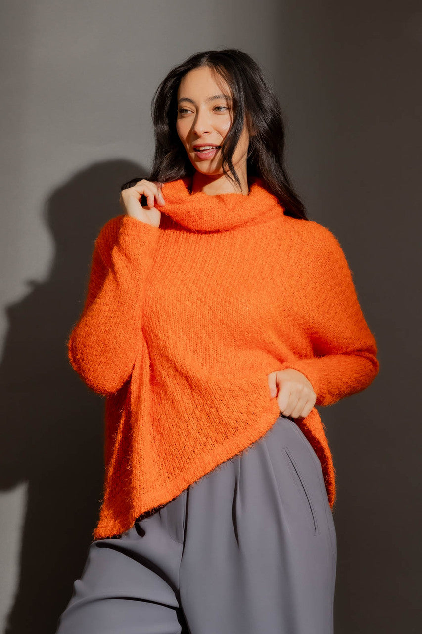 Orange Fluffy Roll Neck Jumper