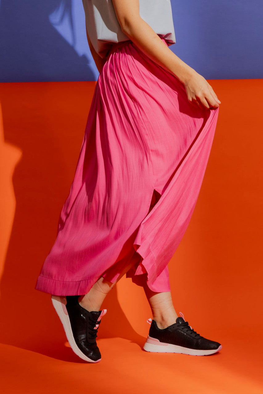Pink Silky Pleat Skirt