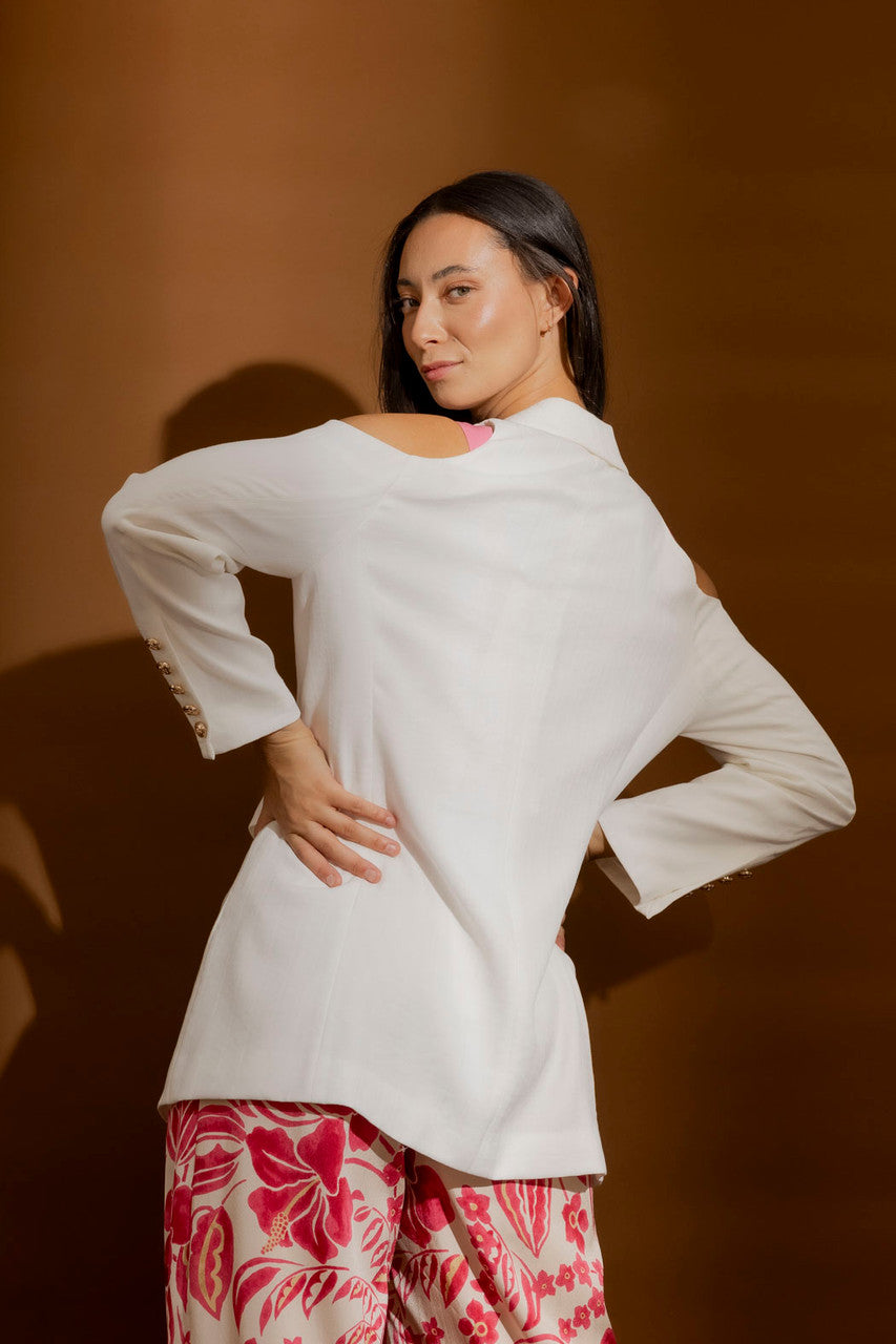 White Cutout Shoulder Blazer