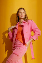 Pink Denim Crop Trench