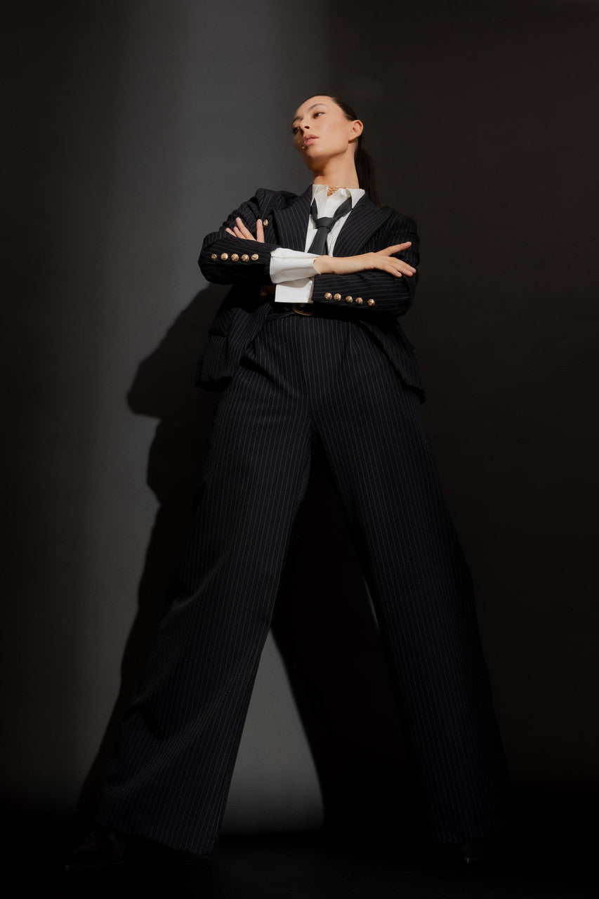 Black Stripe Sisca Midi Blazer Black Stripe