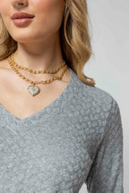 Sparkle V Neck Top In Grey