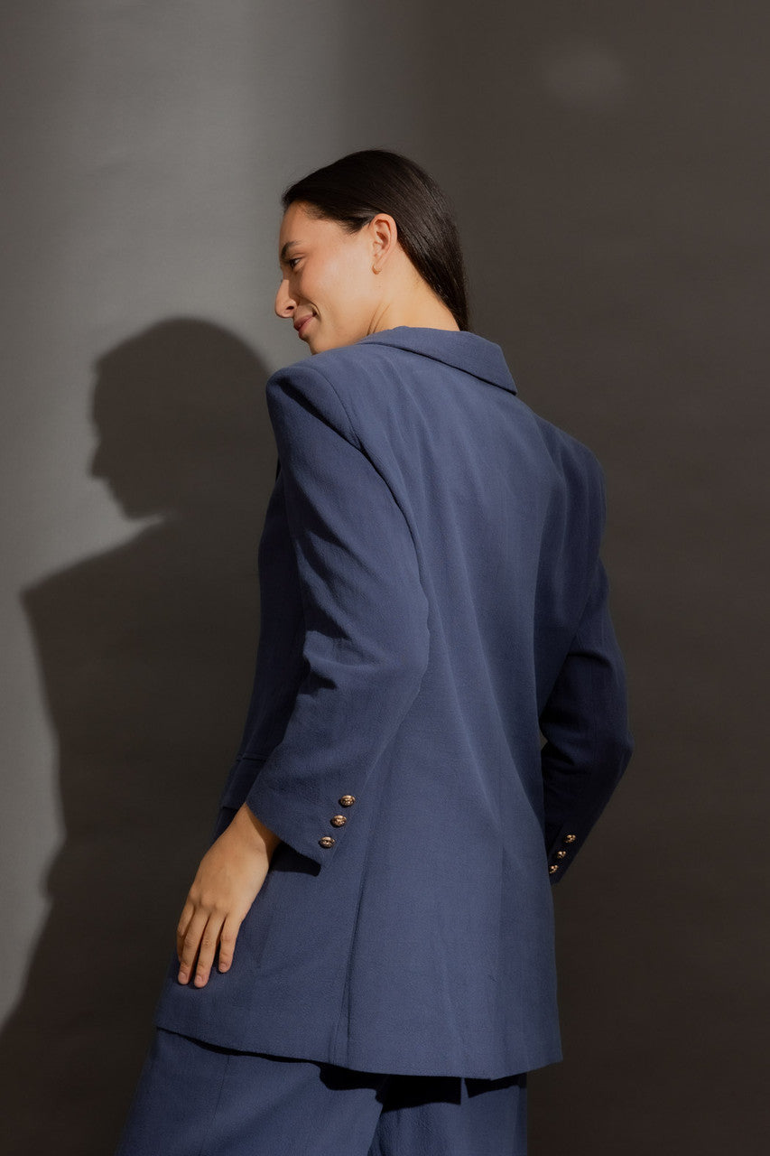 Navy Sandwashed Linen Oversized Blazer