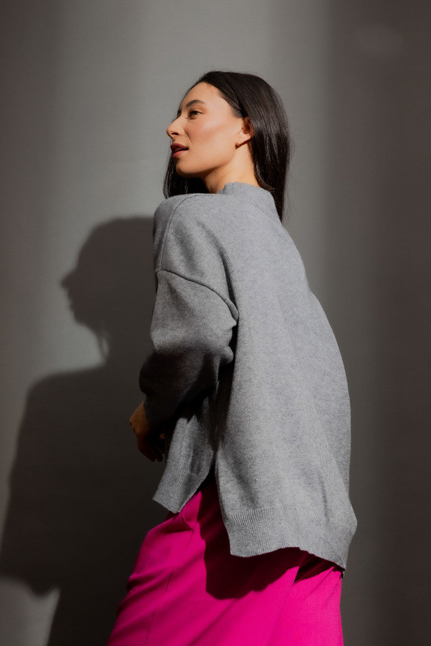 Grey Mock Neck Drop Shoulder Grey S