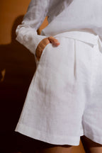 White Luxury Linen Short