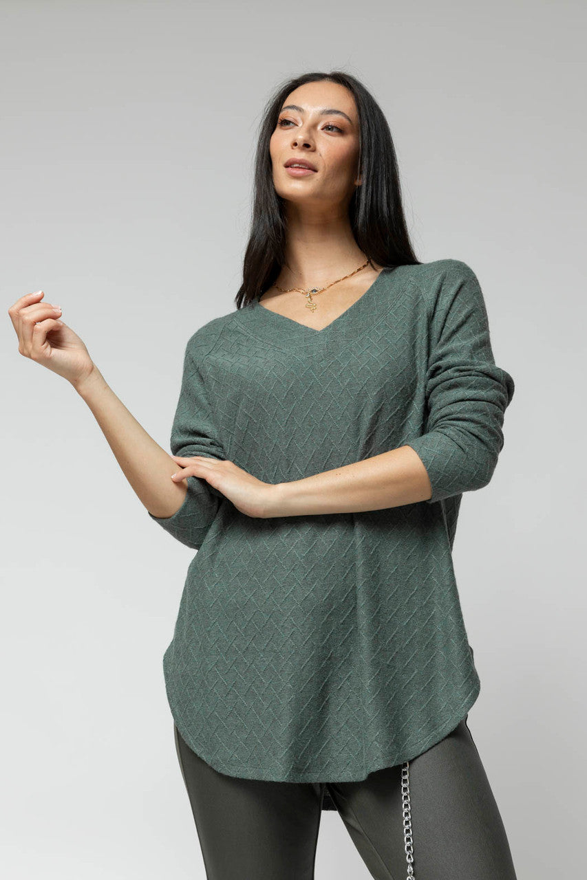 Green Diamond V Neck Jumper