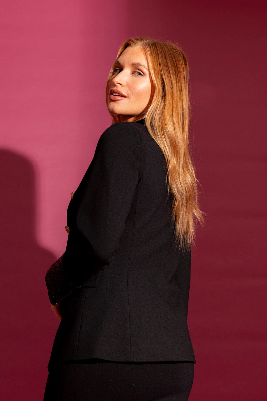Black Sequin Trim Sisca Blazer